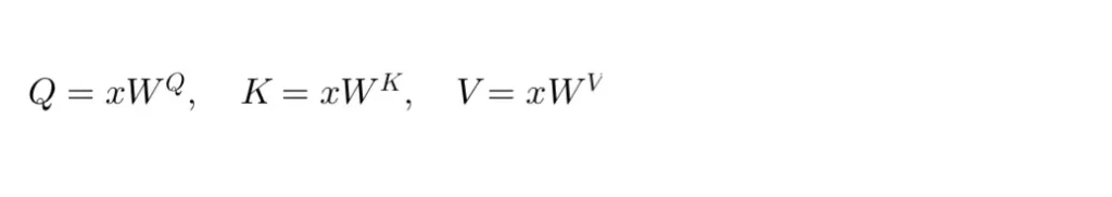 equations explaining the value of Q, K and V.